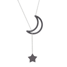 Zan Ay Yıldız Kolye - 925 ayar siyah rodyum kaplama gümüş kolye (50 cm beyaz altın rolo zincir) #uq7v8m