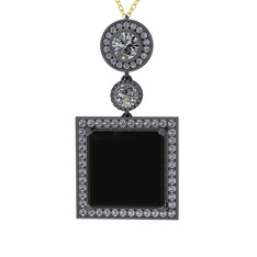 Toprak Kolye - Siyah zirkon ve beyaz zirkon 925 ayar siyah rodyum kaplama gümüş kolye (40 cm altın rolo zincir) #18ugl80