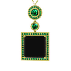 Toprak Kolye - Siyah zirkon ve yeşil kuvars 8 ayar altın kolye (40 cm altın rolo zincir) #1cdrbop
