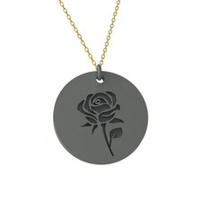 Doğum Çiçeği Gül Kolye - 925 ayar siyah rodyum kaplama gümüş kolye (40 cm altın rolo zincir) #u1fm3i
