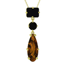 Guana Kolye - Siyah zirkon ve dumanlı kuvars 14 ayar altın kolye (40 cm altın rolo zincir) #1anoslt