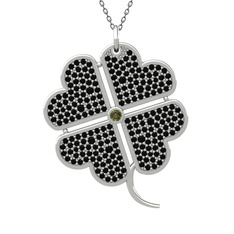 Büyük Yonca Kolye - Peridot ve siyah zirkon 925 ayar gümüş kolye (40 cm gümüş rolo zincir) #jnsi0y