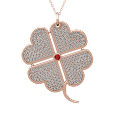 Büyük Yonca Kolye - Garnet ve swarovski 8 ayar rose altın kolye (40 cm rose altın rolo zincir) #jyeqmh