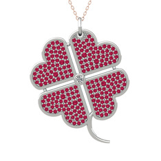 Büyük Yonca Kolye - Swarovski ve rodolit garnet 925 ayar gümüş kolye (40 cm rose altın rolo zincir) #qedikc