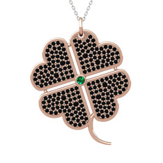 Büyük Yonca Kolye - Yeşil kuvars ve siyah zirkon 14 ayar rose altın kolye (40 cm gümüş rolo zincir) #s3hk7o