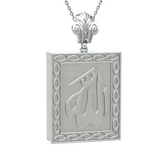 Allah Yazılı Cevşen Kolye - 14 ayar beyaz altın kolye (40 cm gümüş rolo zincir) #1ezs1sd