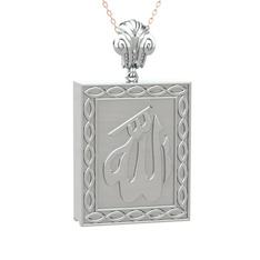 Allah Yazılı Cevşen Kolye - 18 ayar beyaz altın kolye (40 cm gümüş rolo zincir) #1vi4nbk