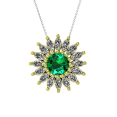 Taşlı Papatya Kolye - Yeşil kuvars ve swarovski 8 ayar altın kolye (40 cm gümüş rolo zincir) #10kwn72