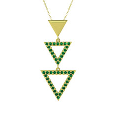 Orya Üçgen Kolye - Yeşil kuvars 14 ayar altın kolye (40 cm gümüş rolo zincir) #z9dx29