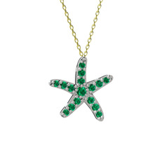 Denizyıldızı Kolye - Yeşil kuvars 8 ayar beyaz altın kolye (40 cm gümüş rolo zincir) #12zstj2