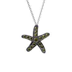 Denizyıldızı Kolye - Peridot 925 ayar siyah rodyum kaplama gümüş kolye (40 cm gümüş rolo zincir) #13ibx3j