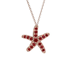 Denizyıldızı Kolye - Garnet 18 ayar rose altın kolye (40 cm gümüş rolo zincir) #18e6x15