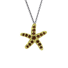 Denizyıldızı Kolye - Dumanlı kuvars 18 ayar altın kolye (40 cm gümüş rolo zincir) #1erm6xn