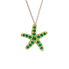 Denizyıldızı Kolye - Yeşil kuvars 14 ayar altın kolye (40 cm gümüş rolo zincir) #1fo00cm