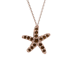 Denizyıldızı Kolye - Dumanlı kuvars 8 ayar rose altın kolye (40 cm gümüş rolo zincir) #1i3fur6