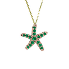 Denizyıldızı Kolye - Yeşil kuvars 14 ayar rose altın kolye (40 cm altın rolo zincir) #1iq3fn1