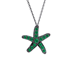 Denizyıldızı Kolye - Yeşil kuvars 925 ayar siyah rodyum kaplama gümüş kolye (40 cm gümüş rolo zincir) #1ix3et