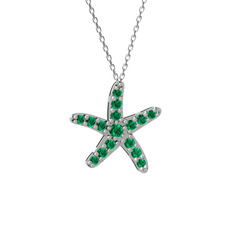 Denizyıldızı Kolye - Yeşil kuvars 18 ayar beyaz altın kolye (40 cm gümüş rolo zincir) #1oh3a70