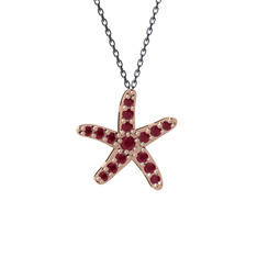 Denizyıldızı Kolye - Kök yakut 8 ayar rose altın kolye (40 cm gümüş rolo zincir) #1qdxnbs