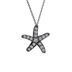 Denizyıldızı Kolye - Swarovski 925 ayar siyah rodyum kaplama gümüş kolye (40 cm gümüş rolo zincir) #1samoc6