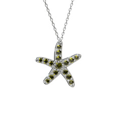 Denizyıldızı Kolye - Peridot 8 ayar beyaz altın kolye (40 cm beyaz altın rolo zincir) #1sthuhk