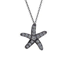 Denizyıldızı Kolye - Pırlanta 925 ayar siyah rodyum kaplama gümüş kolye (0.32 karat, 40 cm gümüş rolo zincir) #1wksgvx