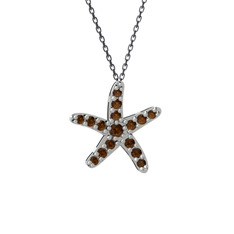 Denizyıldızı Kolye - Dumanlı kuvars 8 ayar beyaz altın kolye (40 cm gümüş rolo zincir) #47e8u8