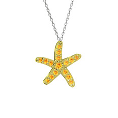 Denizyıldızı Kolye - Sitrin 8 ayar altın kolye (40 cm beyaz altın rolo zincir) #9j924n
