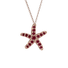 Denizyıldızı Kolye - Kök yakut 8 ayar rose altın kolye (40 cm rose altın rolo zincir) #fbk12s