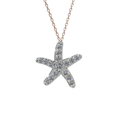 Denizyıldızı Kolye - Pırlanta 18 ayar beyaz altın kolye (0.32 karat, 40 cm gümüş rolo zincir) #kx24ap