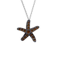 Denizyıldızı Kolye - Dumanlı kuvars 925 ayar siyah rodyum kaplama gümüş kolye (40 cm beyaz altın rolo zincir) #wkwhh8