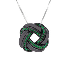 Arvia Kolye - Yeşil kuvars 925 ayar siyah rodyum kaplama gümüş kolye (40 cm beyaz altın rolo zincir) #1bl3nne