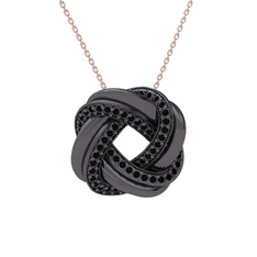 Siyah zirkon 925 ayar siyah rodyum kaplama gümüş kolye (40 cm rose altın rolo zincir)