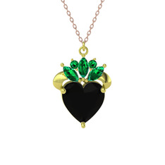 Kraliyet Kalp Kolye - Siyah zirkon ve yeşil kuvars 14 ayar altın kolye (40 cm gümüş rolo zincir) #16ajjxq
