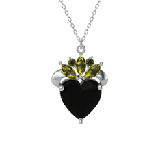 Kraliyet Kalp Kolye - Siyah zirkon ve peridot 8 ayar beyaz altın kolye (40 cm gümüş rolo zincir) #19uuatn