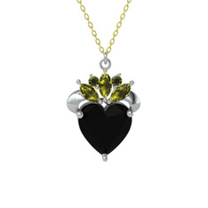 Kraliyet Kalp Kolye - Siyah zirkon ve peridot 8 ayar beyaz altın kolye (40 cm altın rolo zincir) #1folcgo