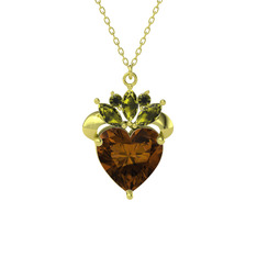 Kraliyet Kalp Kolye - Dumanlı kuvars ve peridot 8 ayar altın kolye (40 cm altın rolo zincir) #1i1k7kz