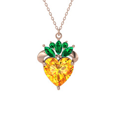 Kraliyet Kalp Kolye - Sitrin ve yeşil kuvars 8 ayar rose altın kolye (40 cm gümüş rolo zincir) #1t1wnb2