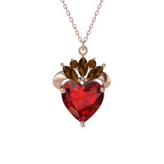 Kraliyet Kalp Kolye - Garnet ve dumanlı kuvars 8 ayar rose altın kolye (40 cm rose altın rolo zincir) #cfxsqh