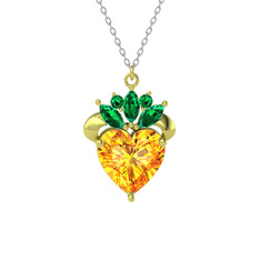 Kraliyet Kalp Kolye - Sitrin ve yeşil kuvars 18 ayar altın kolye (40 cm beyaz altın rolo zincir) #ky4iys