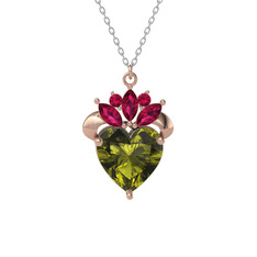 Peridot ve rodolit garnet 18 ayar rose altın kolye (40 cm beyaz altın rolo zincir)