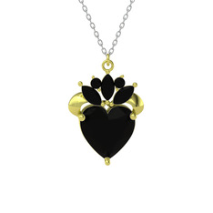 Kraliyet Kalp Kolye - Siyah zirkon 8 ayar altın kolye (40 cm beyaz altın rolo zincir) #qys59o