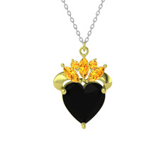 Kraliyet Kalp Kolye - Siyah zirkon ve sitrin 14 ayar altın kolye (40 cm beyaz altın rolo zincir) #zmftzv