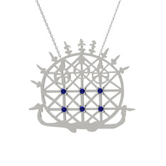 Güneş Kursu Kolye - Lab safir 925 ayar gümüş kolye (40 cm beyaz altın rolo zincir) #1486u71