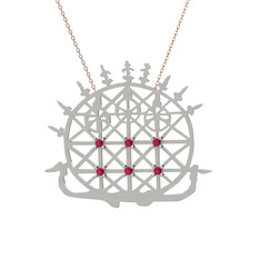 Güneş Kursu Kolye - Rodolit garnet 925 ayar gümüş kolye (40 cm rose altın rolo zincir) #1dvl3ni