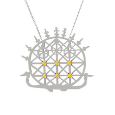 Güneş Kursu Kolye - Sitrin 18 ayar beyaz altın kolye (40 cm gümüş rolo zincir) #1k5mkgp
