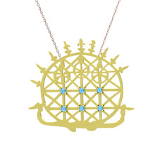 Güneş Kursu Kolye - Akuamarin 925 ayar altın kaplama gümüş kolye (40 cm rose altın rolo zincir) #1yjqn8n