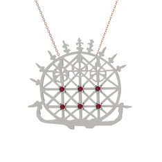 Güneş Kursu Kolye - Kök yakut 925 ayar gümüş kolye (40 cm rose altın rolo zincir) #7q0psh