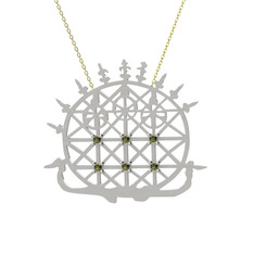 Güneş Kursu Kolye - Peridot 14 ayar beyaz altın kolye (40 cm altın rolo zincir) #93853p