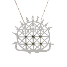 Güneş Kursu Kolye - Peridot 8 ayar beyaz altın kolye (40 cm rose altın rolo zincir) #ld8k99